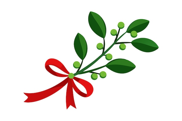 Vector festive mistletoe branch with red ribbon for christmas and holiday decoration