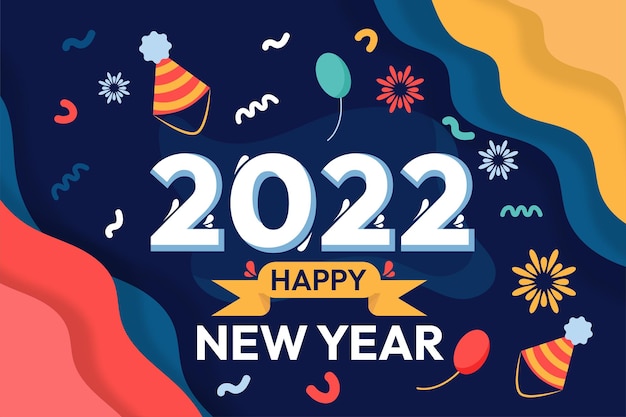 Festive Modern Hand Drawn New Year 2022 Flat Background Vector Design