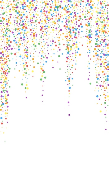 Festive outstanding confetti. Celebration stars. Rainbow confetti on white background. Gorgeous festive overlay template. Vertical vector background.