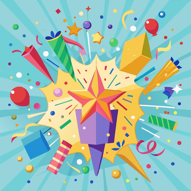 Vector festive party celebration with colorful balloons and confetti