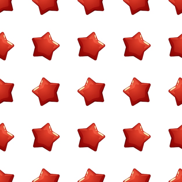 Festive pattern with red stars in cartoon style on white background