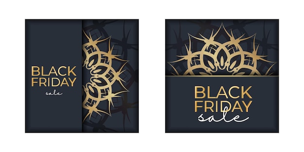 Festive poster for black friday dark blue with an abstract gold pattern