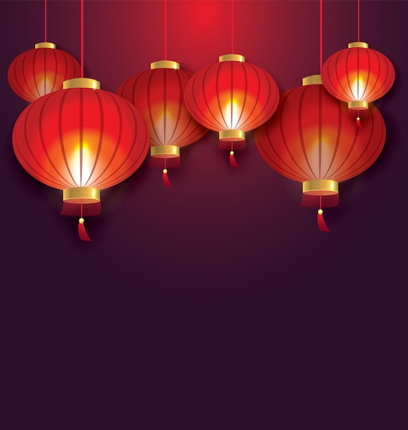 Festive red lanterns. Vector illustration. Abstract background