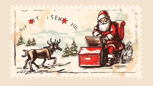 Festive Santa Claus Christmas Letter Postage Stamp Postmark