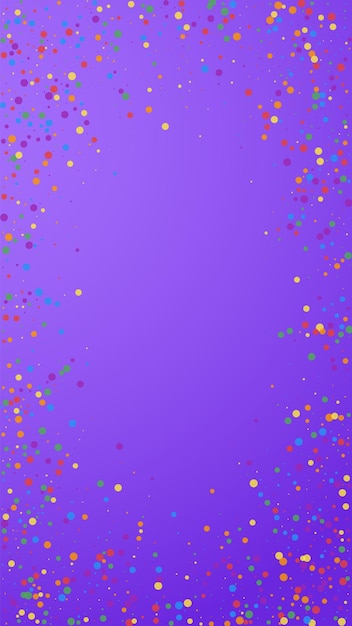 Festive shapely confetti. Celebration stars. Colorful confetti on violet background. Fascinating festive overlay template. Vertical vector background.