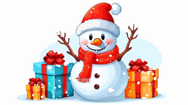 Vector festive snowman bringing gifts for christmas vector illustration