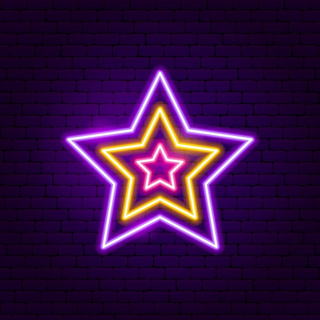 Festive Star Neon Label. Vector Illustration of Trendy Promotion.