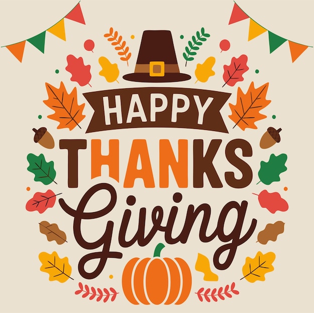 Vector festive thanksgiving greeting with autumn decorations