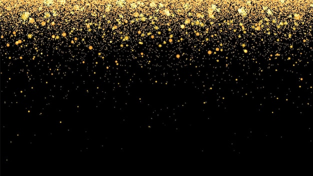 Festive vector background with gold glitter and confetti for christmas celebration Black background with glowing golden particles