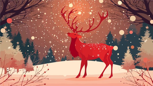 Vector festive vector christmas background with red reindeer cartoon