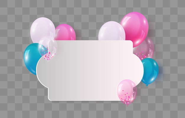 Festive vector helium balloons, Birthday baloon flying for party, vector celebration banner, png