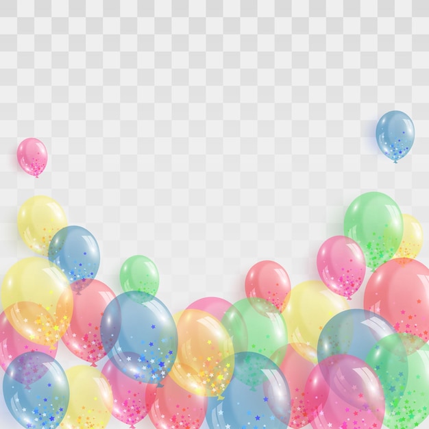 Festive vector helium balloons, Birthday baloon flying for party, vector celebration banner, png