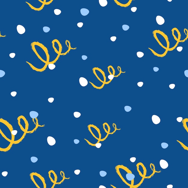 Festive vector seamless pattern with ribbons and confetti.