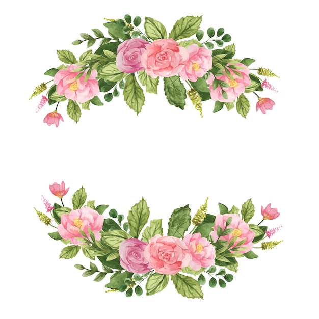 Festive watercolor wreath of flowers and leaves