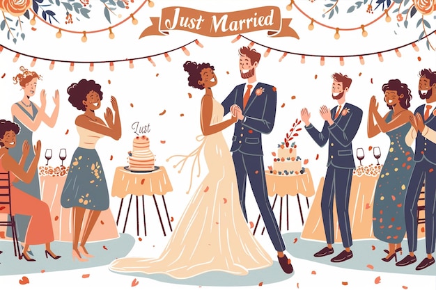 Vector festive wedding reception two figures