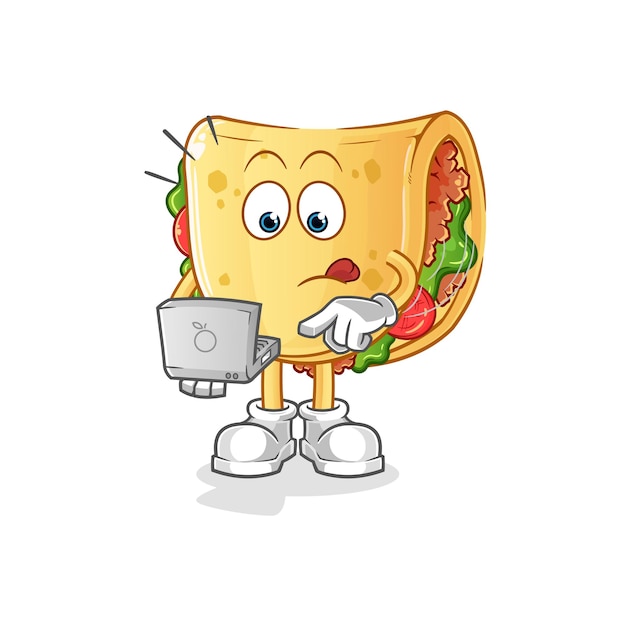 Fever compress with laptop mascot. cartoon vector