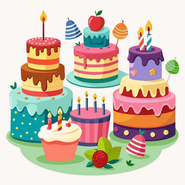 Vector a few variations are illustrated white background with a birthday cake