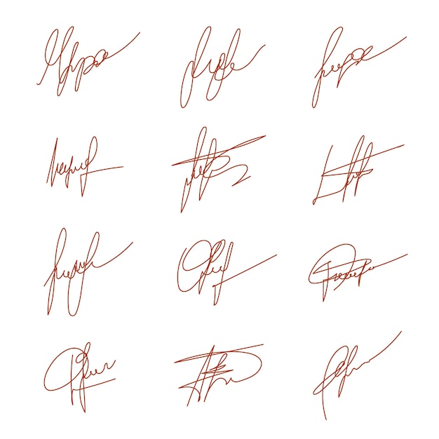 Fictitious handwritten signature Signature variations Fine handwriting Handwritten symbols