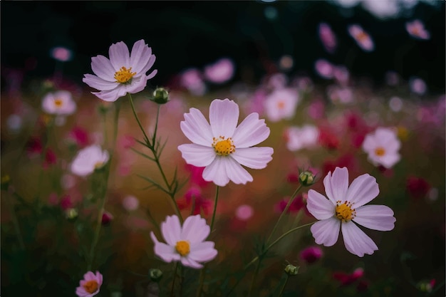 Vector a field of daisies with a blurred background