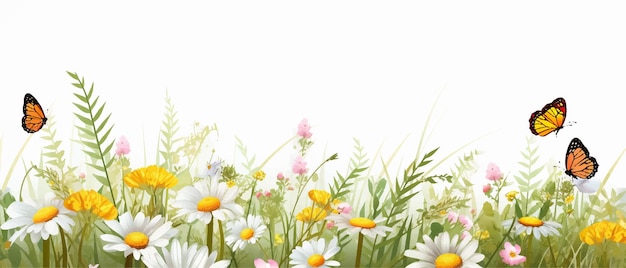 a field of daisies with a white background