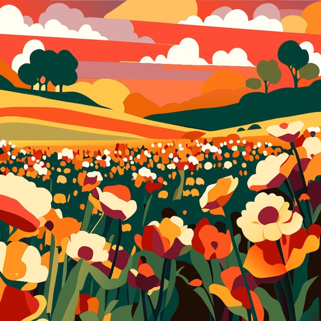 field of flowers vector illustration