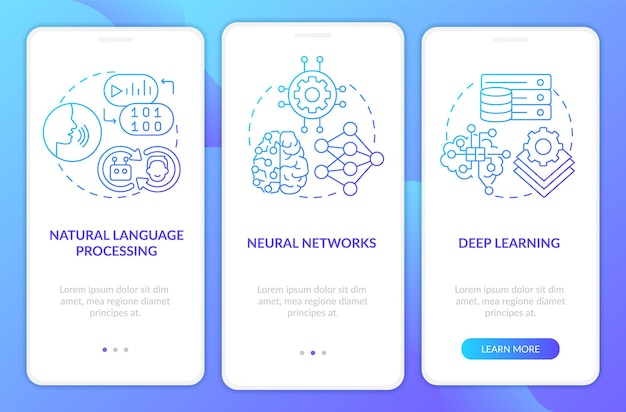 Fields of machine learning blue gradient onboarding mobile app screen