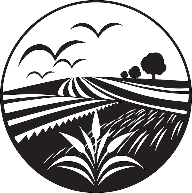 Fields of Prosperity Farming Emblem Vector Icon Harvest Horizon Agriculture Logo Vector Design