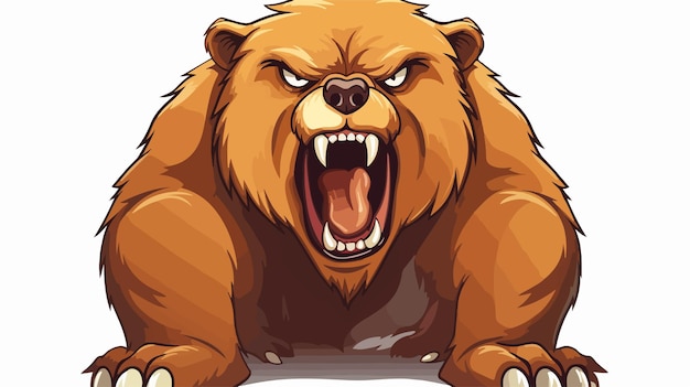 Fierce Angry Bear Cartoon Sticker Vector Illustration