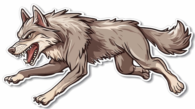 Vector fierce angry wolf running sticker illustration