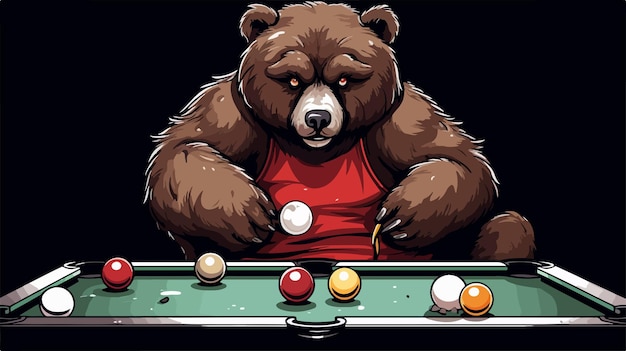 Fierce Bear Pool Billiards Mascot Cartoon Character