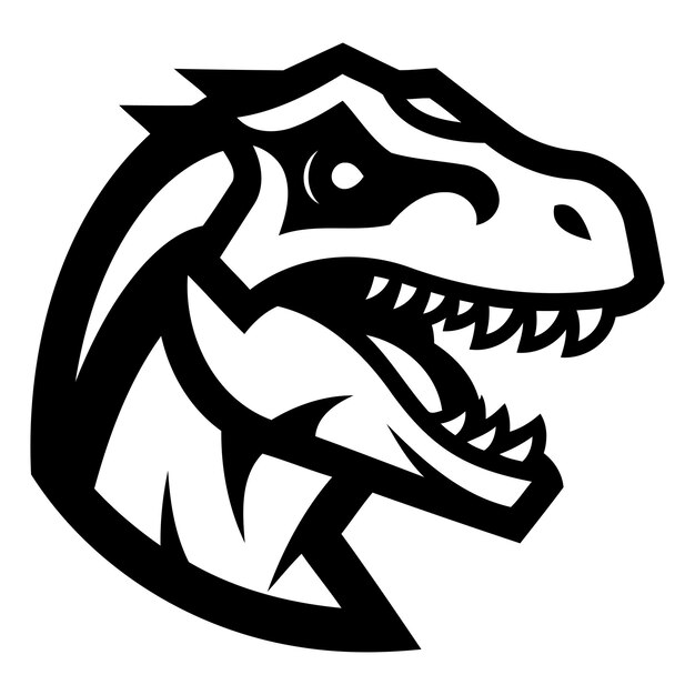 Vector a fierce black and white illustration of a dinosaur head ideal for branding logos or sports team mascots