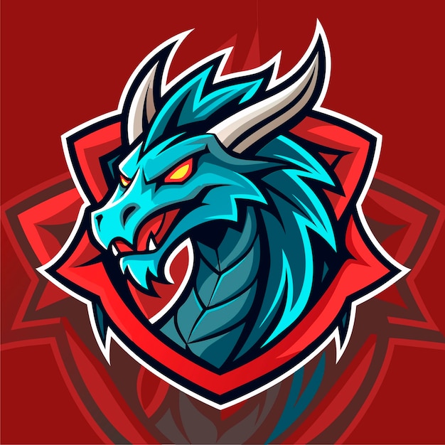 Vector fierce blue dragon head mascot logo design