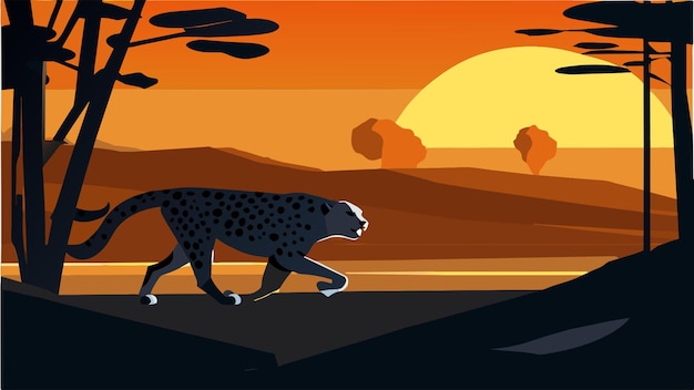 Vector fierce cheetah sprinting across the savannah vector illustration