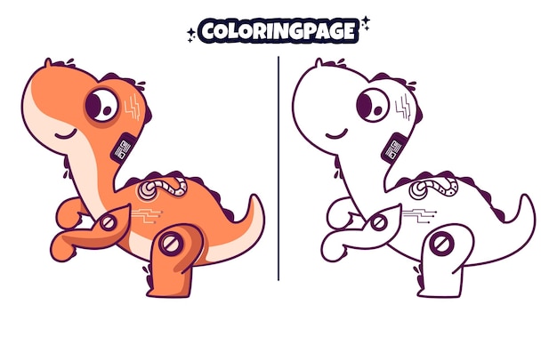 Fierce dinosaur robot with coloring pages suitable for kids