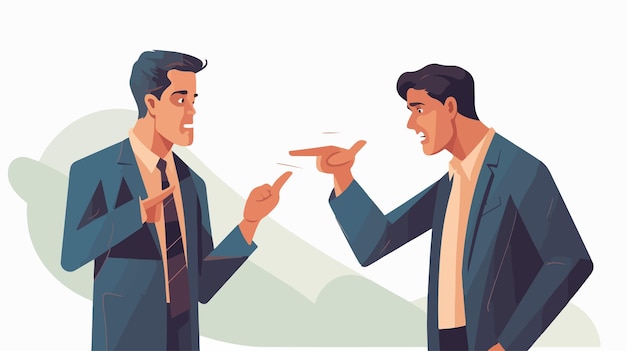 Vector fierce disagreement between two competitors men pointing fingers at each other