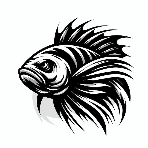 Fierce fish illustration in black and white