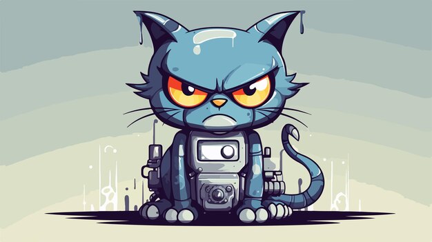 Vector fierce robot cat cartoon illustration