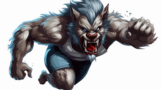 Vector fierce running wolf or werewolf character on the hunt in the night