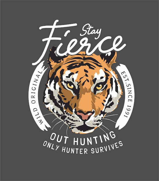 fierce slogan with tiger head graphic illustration