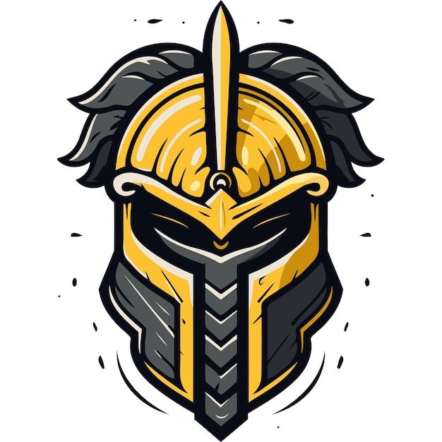 A fierce and stylized cartoon illustration of a golden knights helmet perfect for branding gaming or esports projects