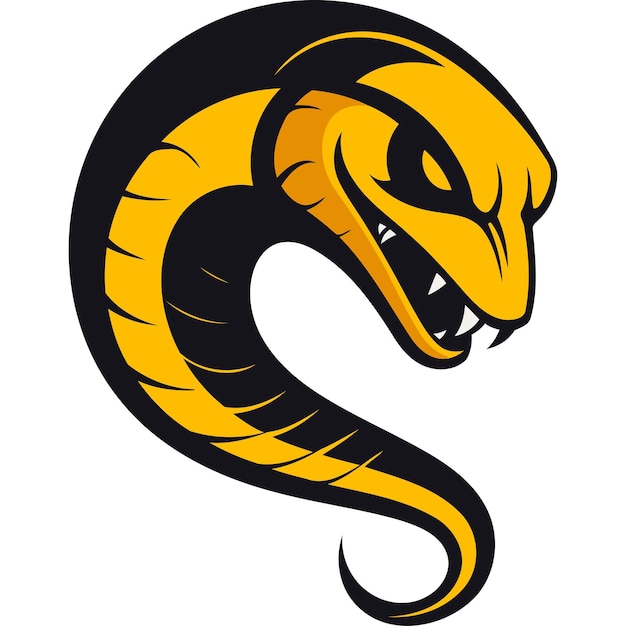 A fierce stylized cobra with bared fangs in a coiled position