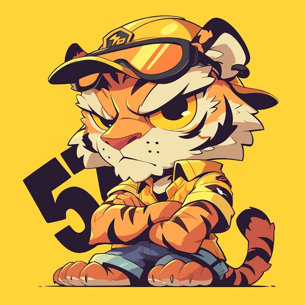 A fierce tiger firefighter cartoon style