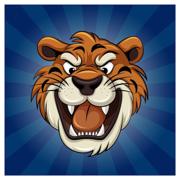 Fierce Tiger Head in Cartoon Style