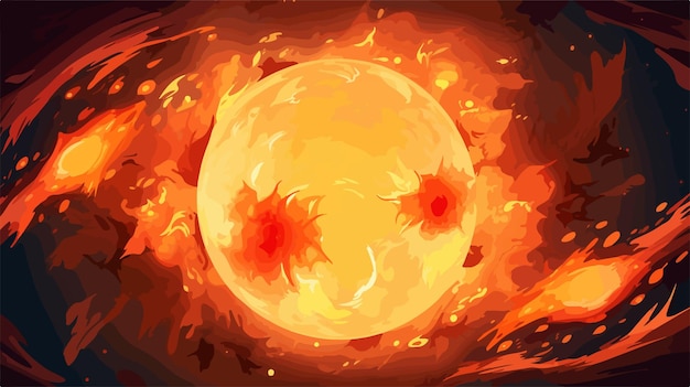 Vector fiery abstract background of burning sun or planet