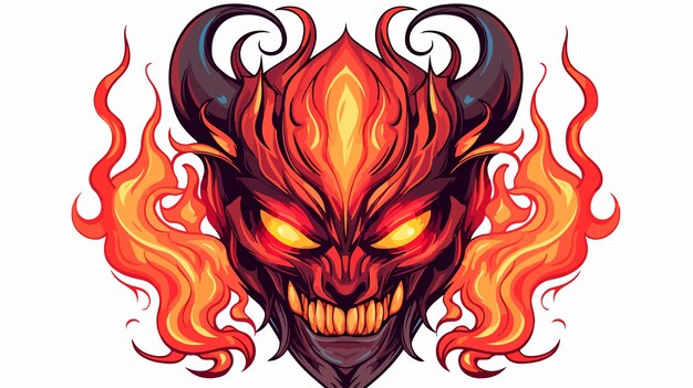 Vector fiery cartoon demon drawing in warm gradient lines