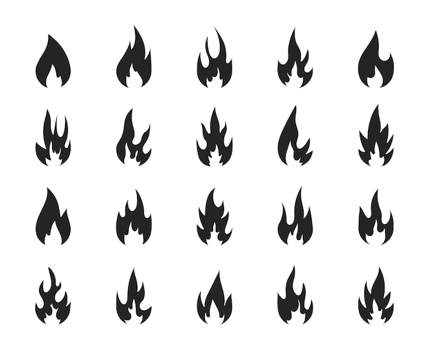 Fiery flame icon set Fire vector icons Hot flaming elements Template logo Design elements collection