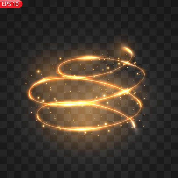 Fiery light circles glow effect, sparkling golden glitter. Fiery circles, sparkling magical whirlwinds and light energy