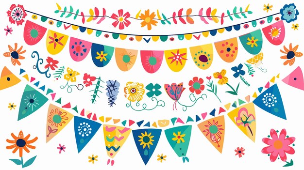 Vector fiesta banner and poster design with flags and flowers