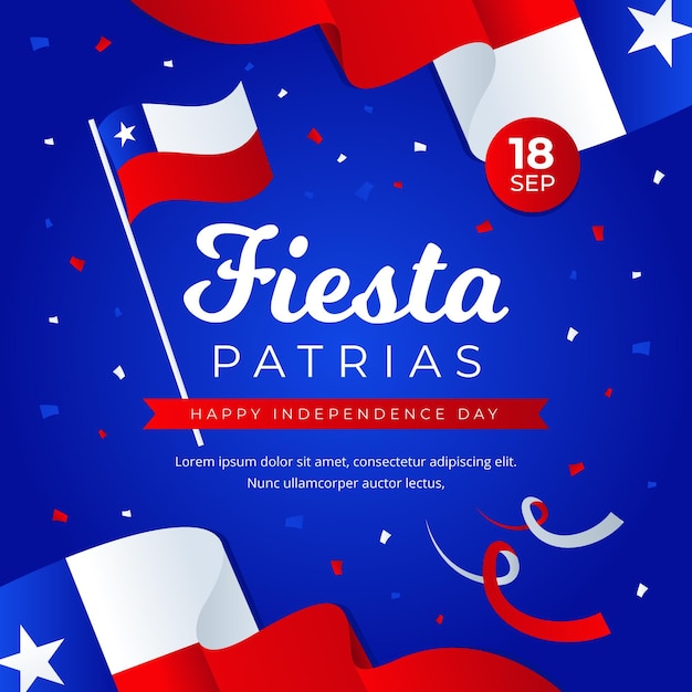 Fiestas patrias de chile with flags and confetti