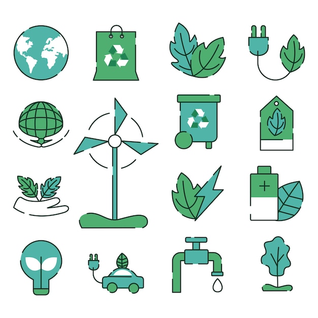 Fifteen eco friendly set icons